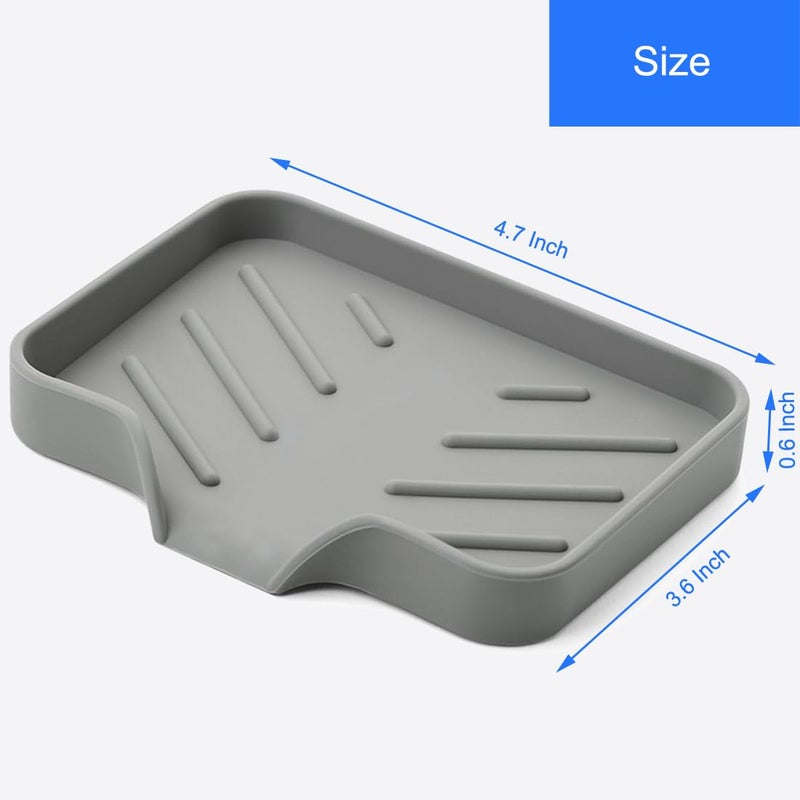 Metopets Sponge Holder with Drain Spout, Silicone Sponge Tray for Kitchen Sink, Rubber Soap Dish for Shower Bathroom (Grey, 4.7"" x 3.6"") - Image 3